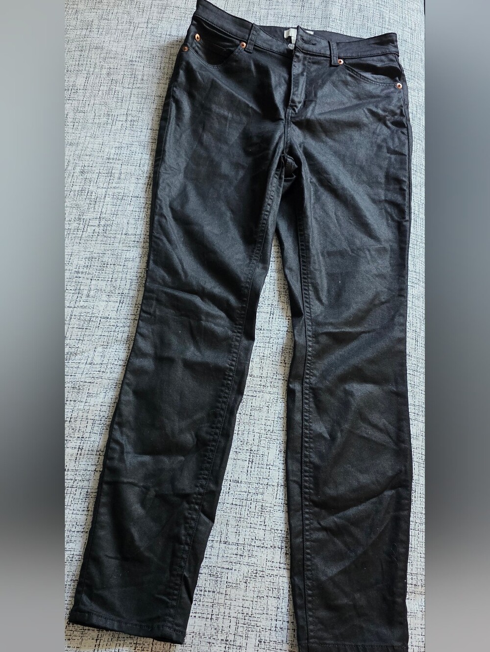 H&M Black Coated Faux Leather Stretch Slim Pants Size 10